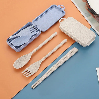 4pcs Portable Wheat Straw Fork Cutlery Set Foldable