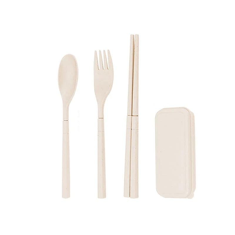 4pcs Portable Wheat Straw Fork Cutlery Set Foldable