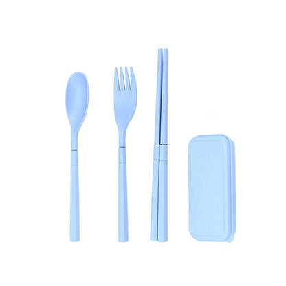 4pcs Portable Wheat Straw Fork Cutlery Set Foldable