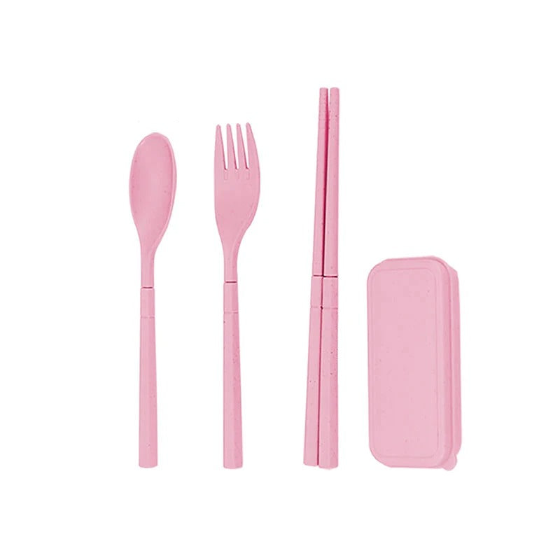 4pcs Portable Wheat Straw Fork Cutlery Set Foldable